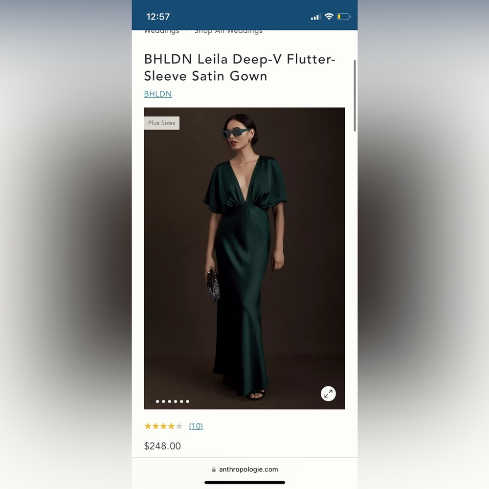 bhldn brides maid dress, deep V style green